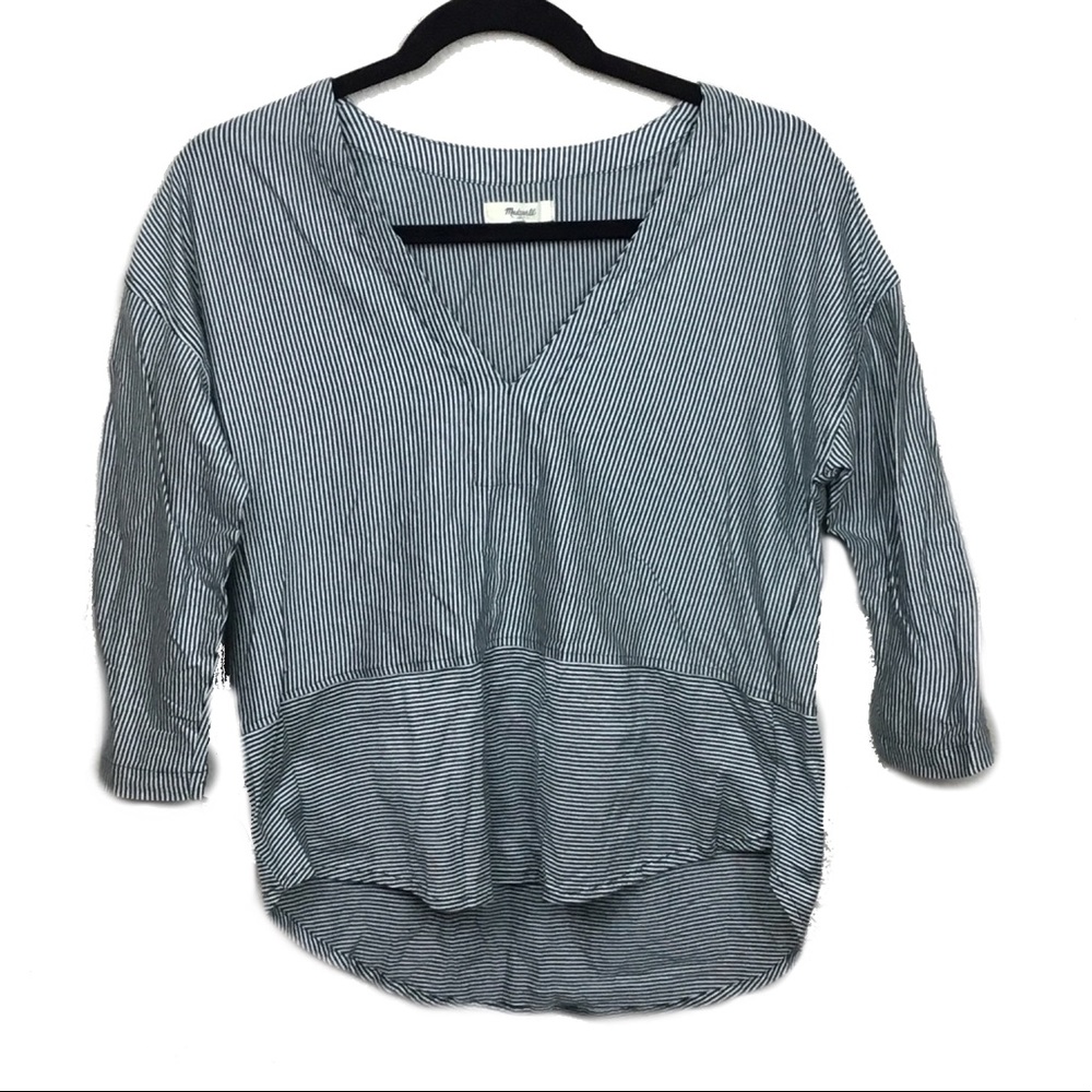Madewell Striped V Neck Size Small Gray Pullover